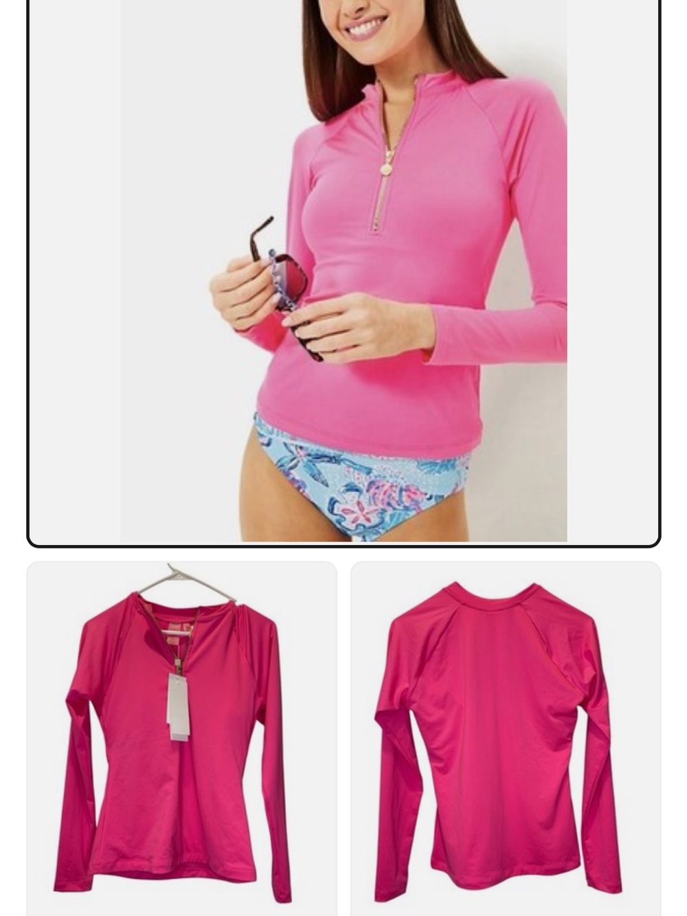 Lilly Pulitzer Hot Pink Long-Sleeve Zip Swim Rash Guard
